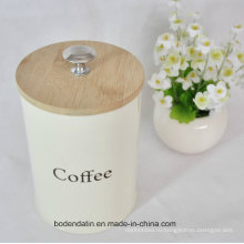 Пользовательский круглый металлический кофейный упаковочный ящик с ручкой и деревянной крышкой
